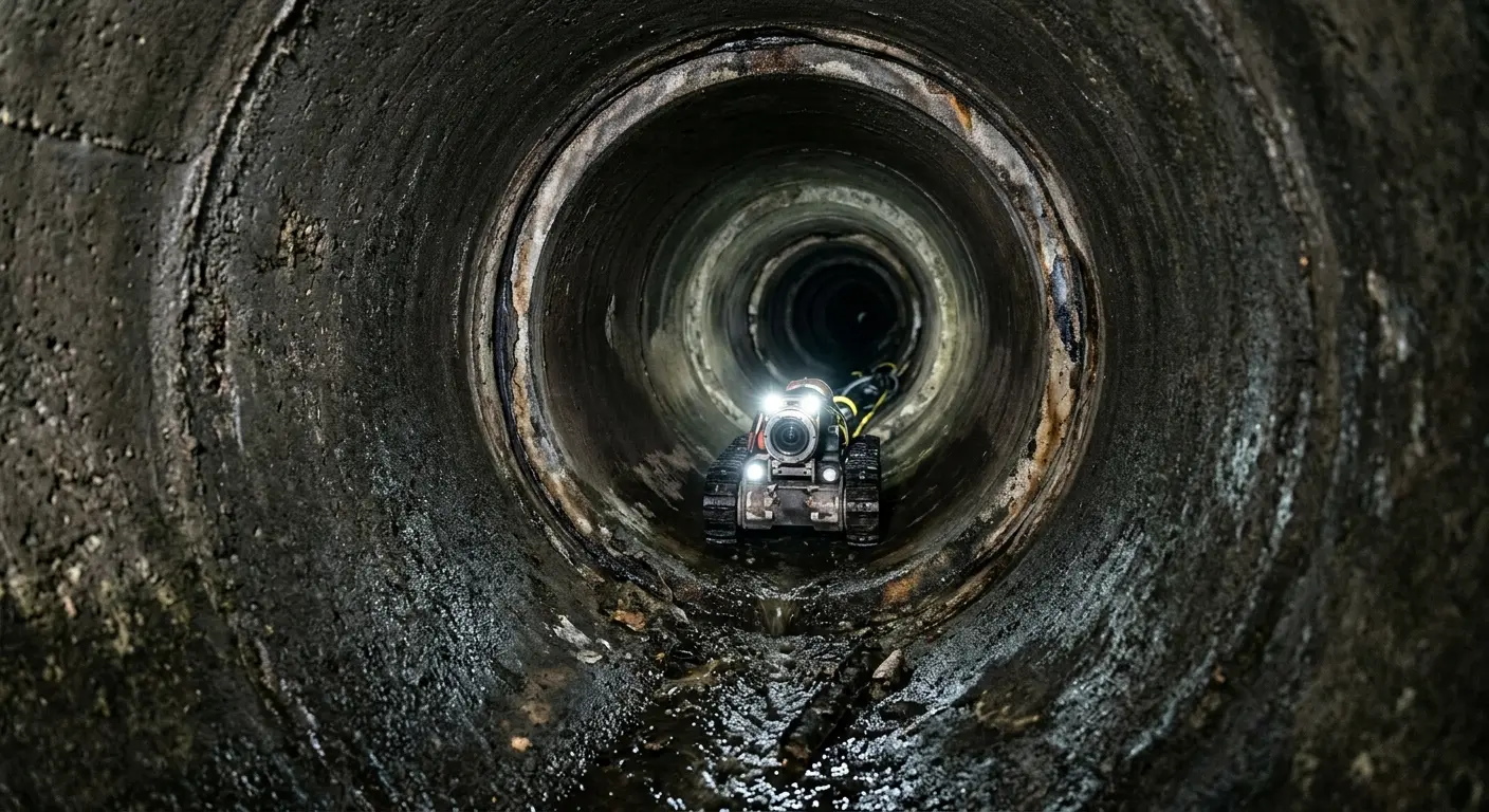 Robotic sewer camera inspecting pipe interior for Drain Snake Service in South Daytona