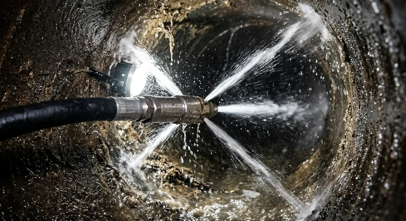 High-pressure hydro jetting nozzle cleaning sewer pipe for Storm Drain Cleaning in South Daytona